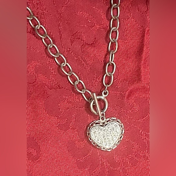 Price Drop💗⬇️50 % DROP Filigree Heart Rhinestones/w Rich 16-19",Silver Overlay - Picture 6 of 8
